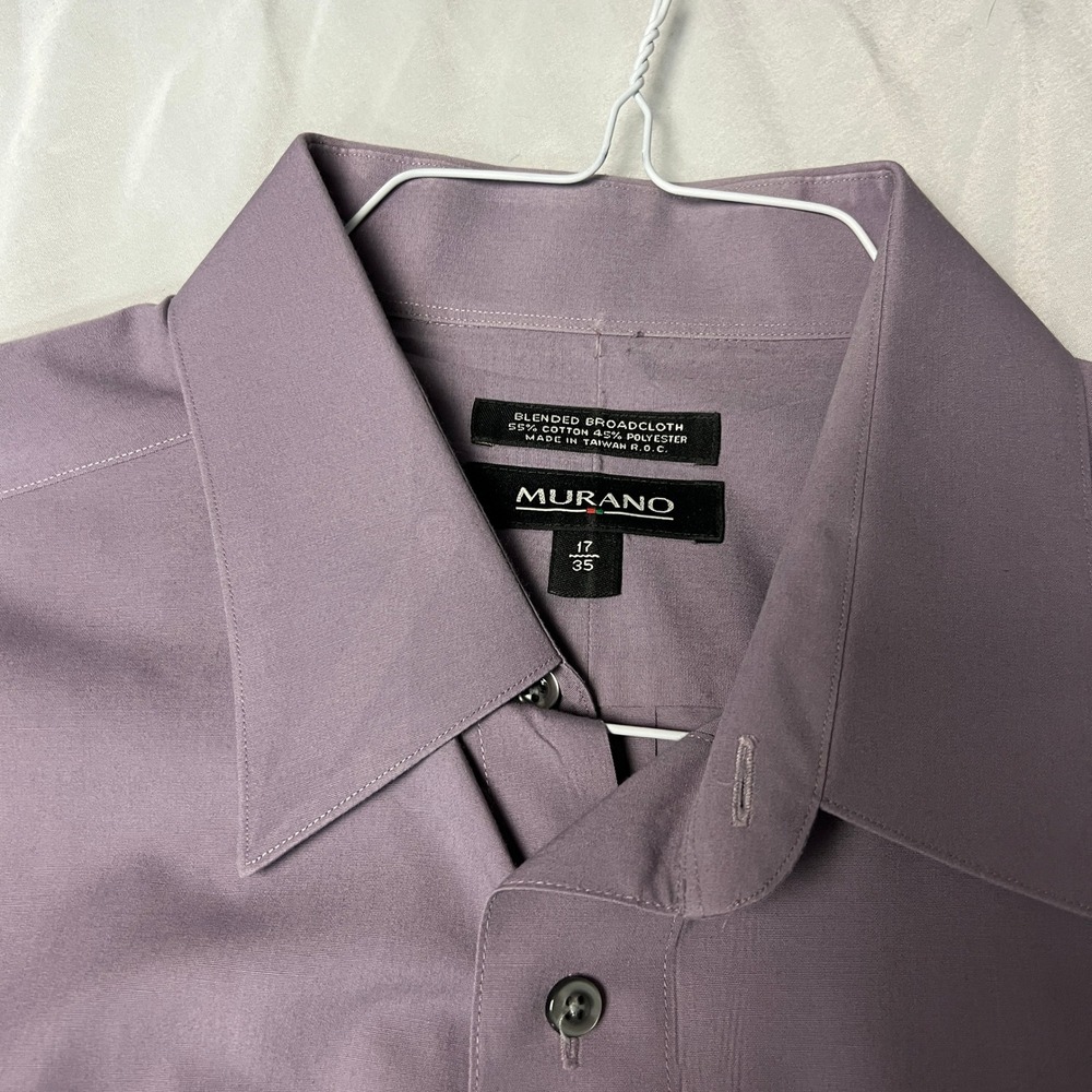 MURANO Purple Blended Broadcloth Dress Shirt Size 17 35 Long Sleeve Button Up